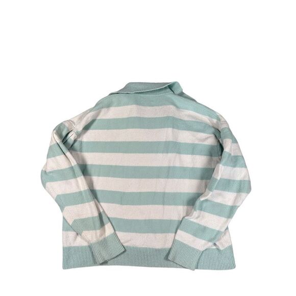 Tanya Taylor Striped V Neck Collar Maisie Knit Sweater Blue/White Cotton Size M - Picture 4 of 15